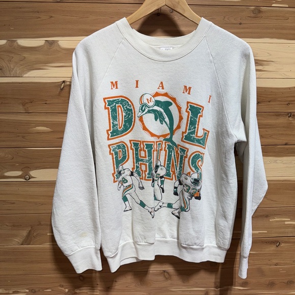 Vintage 80’s/90’s Made in USA Miami Dolphins NFL Football Raglan Sweatshirt L/M - Picture 1 of 10